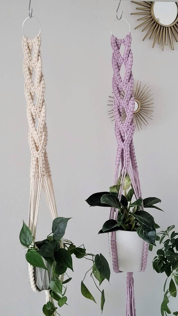 Diamant Duo Ivory & Lila macramé-ampel